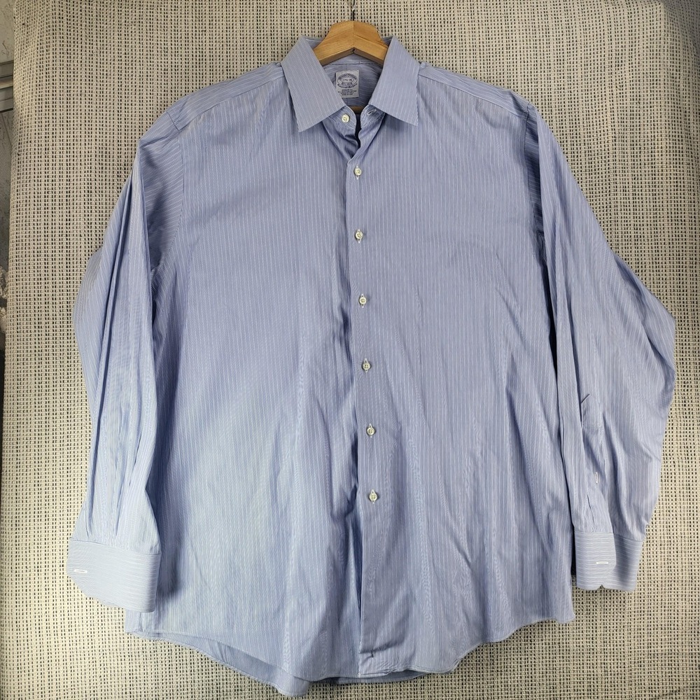 Brooks Brothers‎ Shirt Mens 17.5 36 Blue Striped Plaid Classic Button Down Lot 2